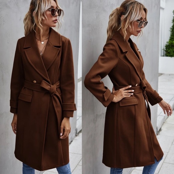 Light blush baby pink winter peacoat trench long jacket minimalist - Picture 16 of 16